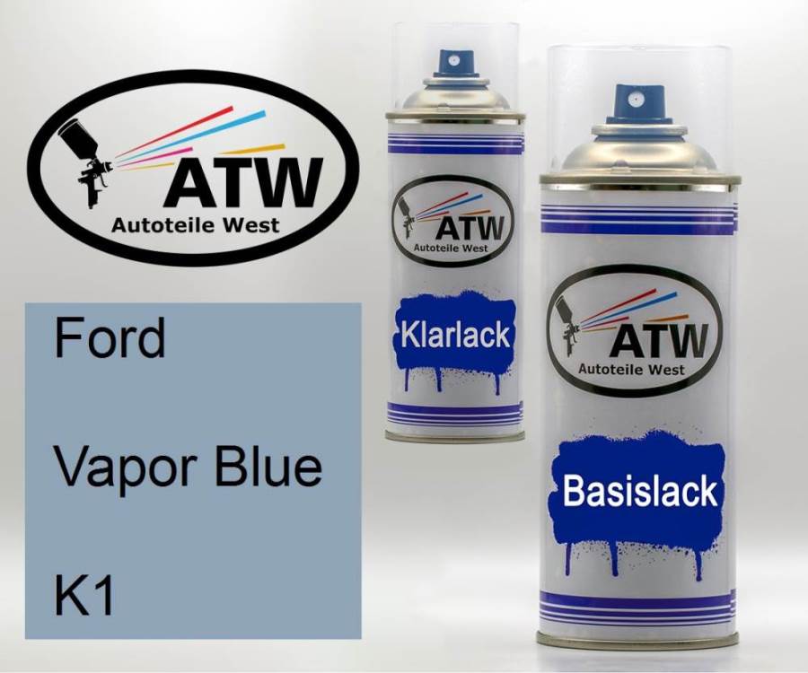 Ford, Vapor Blue, K1: 400ml Sprühdose + 400ml Klarlack - Set, von ATW Autoteile West.